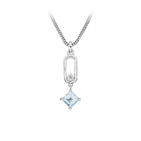 Pendant with Princess Cut Blue Topaz in Sterling Silver with Chain