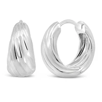 Wave Hoop Earrings in Sterling Silver