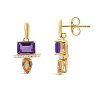 Earrings with Amethyst, Cubic Zirconia & Citrine in Gold Plated Sterling Silver