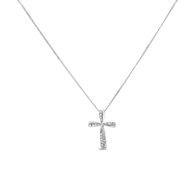 Cross Pendant with Carat TW of Diamonds in 10kt White Gold with Chain