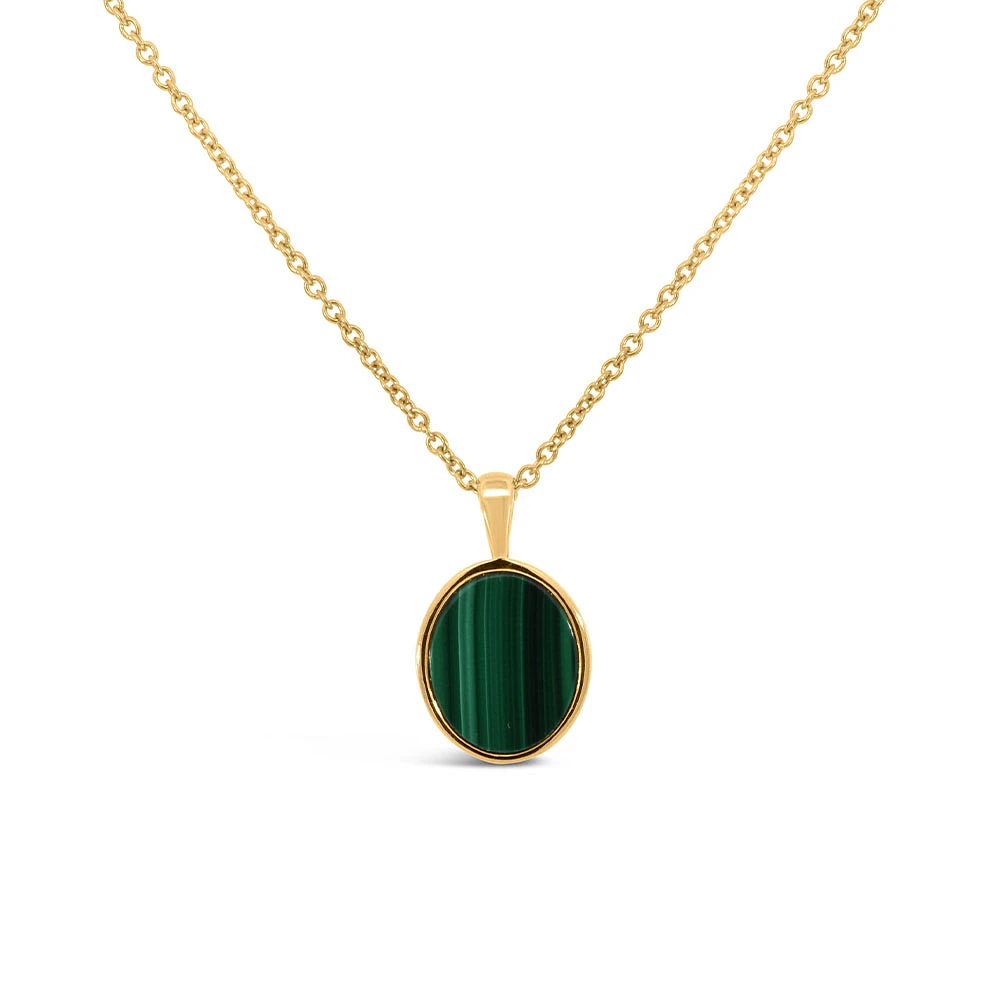 Oval Pendant with Malachite in Gold Plated Sterling Silver