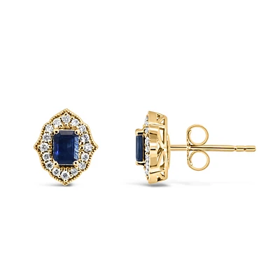 4X3MM Elara Earrings with .14 Carat TW of Diamonds and Blue Sapphire in 10kt Yellow Gold