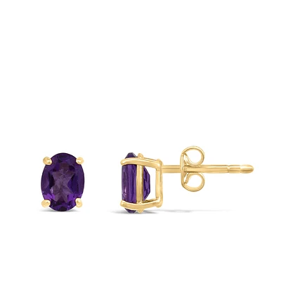Oval Stud Earrings with Amethyst in 10kt Yellow Gold