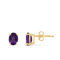 Oval Stud Earrings with Amethyst in 10kt Yellow Gold
