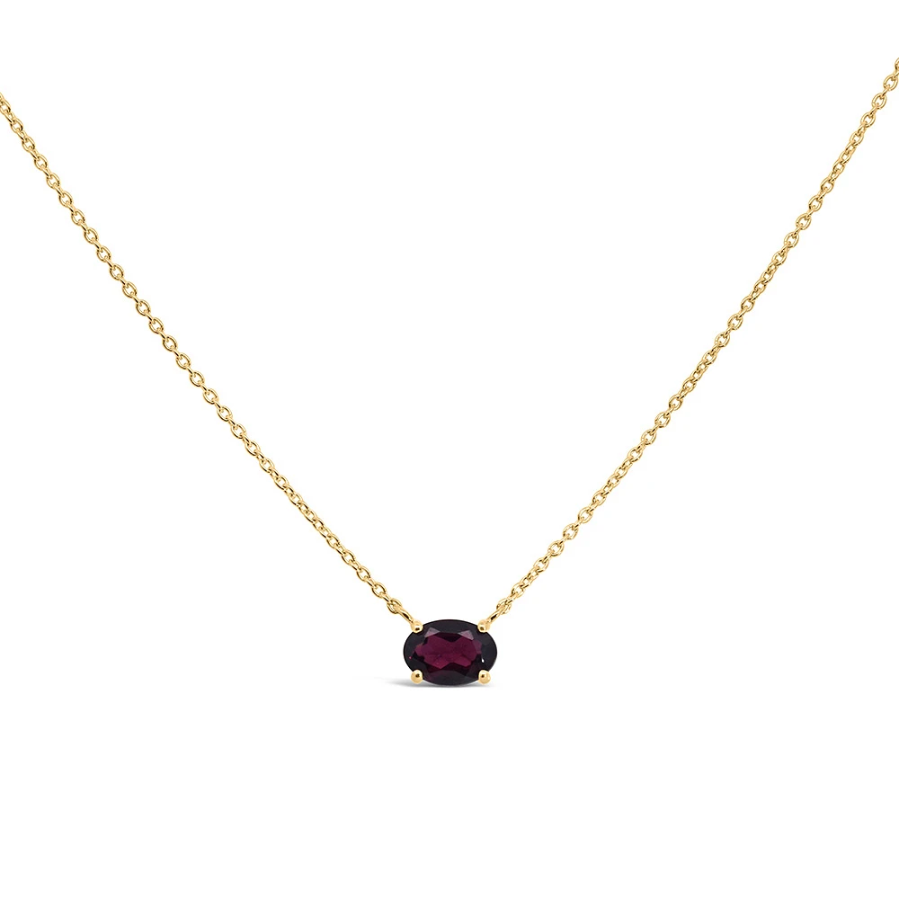 16.5″+1″ Oval Necklace with Garnet in 10kt Yellow Gold with Chain