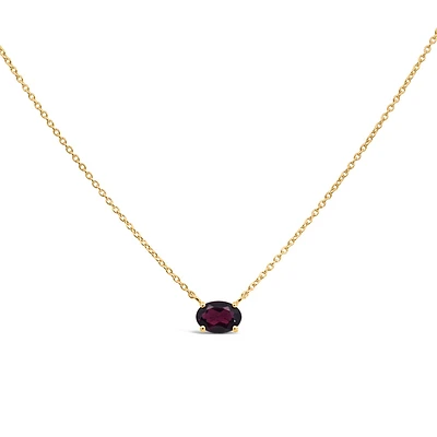 16.5″+1″ Oval Necklace with Garnet in 10kt Yellow Gold with Chain