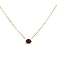16.5″+1″ Oval Necklace with Garnet in 10kt Yellow Gold with Chain