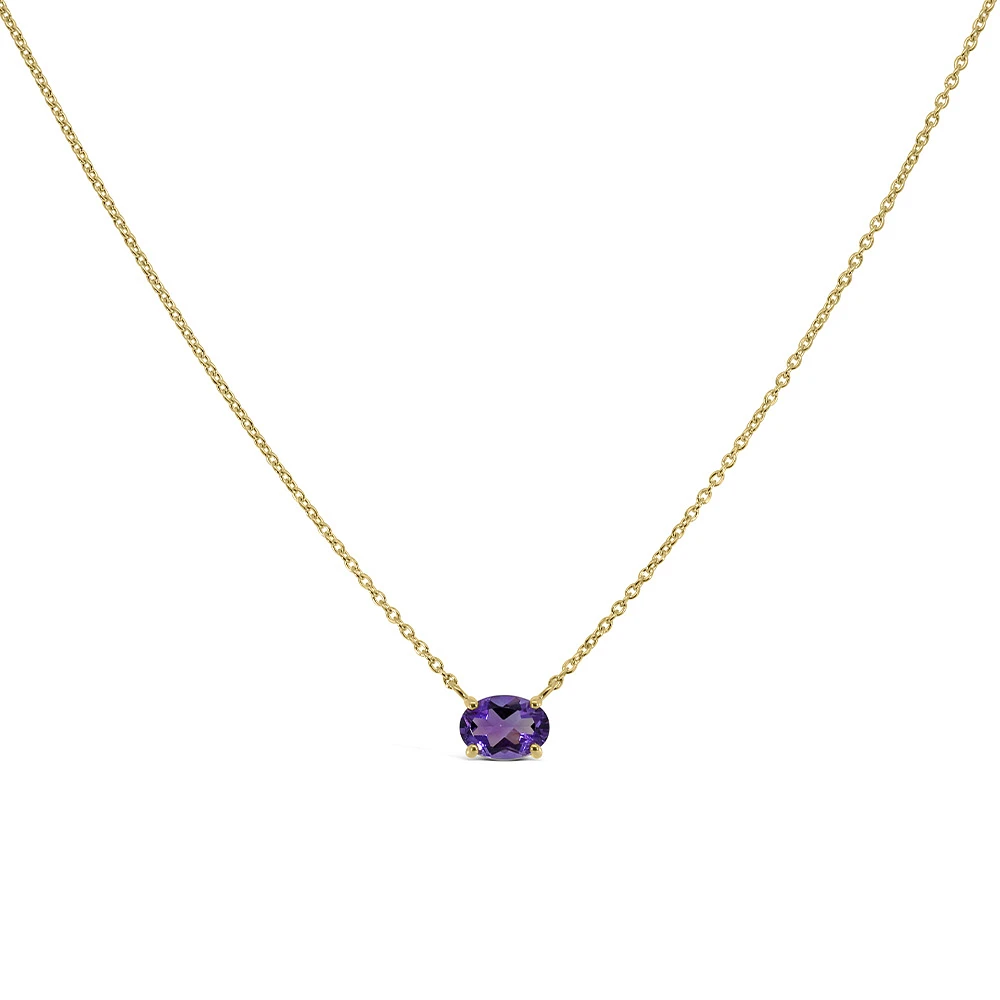 16.5″+1″ Oval Necklace with Amethyst in 10kt Yellow Gold with Chain