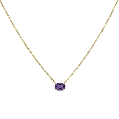 16.5″+1″ Oval Necklace with Amethyst in 10kt Yellow Gold with Chain