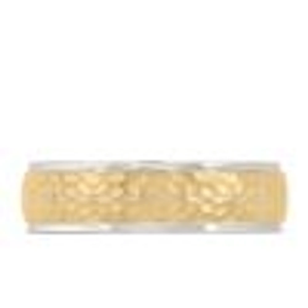 6MM Hammer Finish Comfort Fit Wedding Band White and Yellow Gold