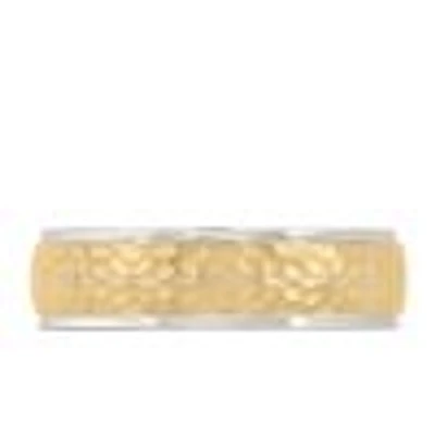 6MM Hammer Finish Comfort Fit Wedding Band White and Yellow Gold