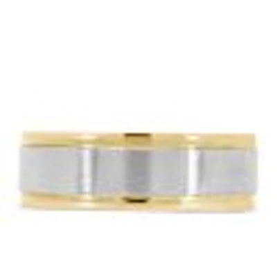 7MM Satin Finish Comfort Fit Wedding Band White and Yellow Gold