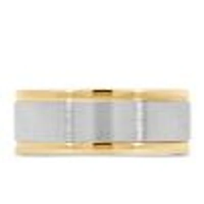 8MM Satin Finish Comfort Fit Wedding Band White and Yellow Gold