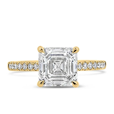 Square Emerald Cut Engagement Ring with 3.20 Carat TW of Lab Created Diamonds in 14kt Yellow Gold