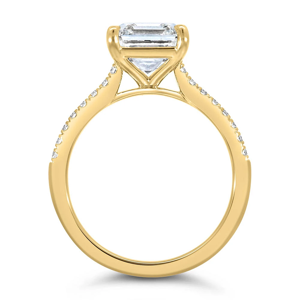 Square Emerald Cut Engagement Ring with 3.20 Carat TW of Lab Created Diamonds in 14kt Yellow Gold