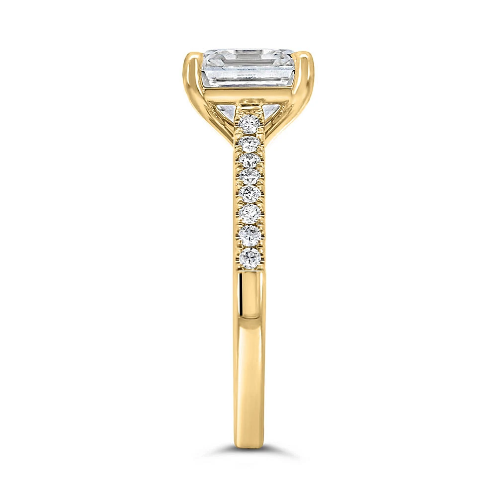 Square Emerald Cut Engagement Ring with 3.20 Carat TW of Lab Created Diamonds in 14kt Yellow Gold