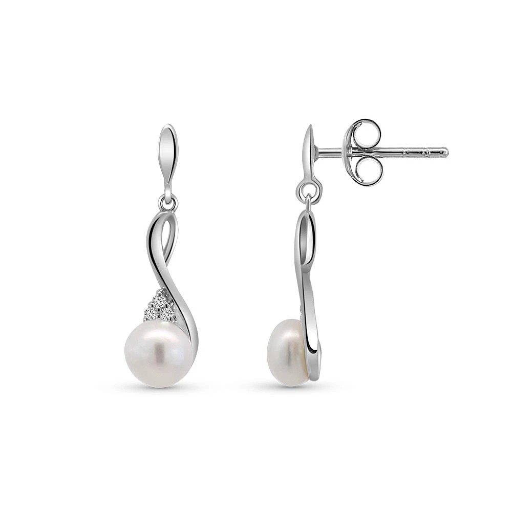 Earrings with 5MM Freshwater Pearl and .03 Carat TW of Diamonds in 10kt White Gold