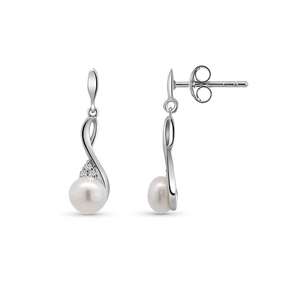 Earrings with 5MM Freshwater Pearl and .03 Carat TW of Diamonds in 10kt White Gold
