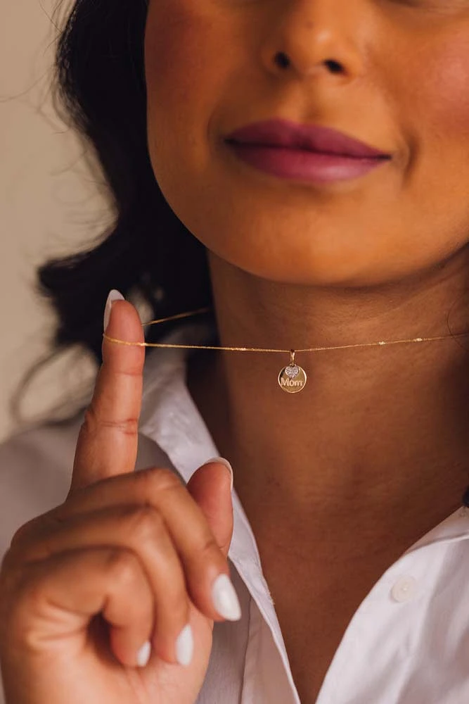 Mom Disc Pendant with .05 Carat TW of Diamonds in 10kt Yellow Gold with Chain