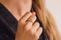 Evil Eye Signet Ring with .01 Carat Diamond in 10kt Yellow Gold