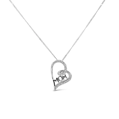 Mom Heart Pendant with .13 Carat TW of Diamonds in 10kt White Gold with Chain
