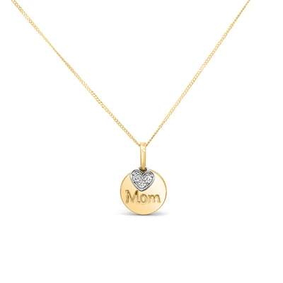Mom Disc Pendant with .05 Carat TW of Diamonds in 10kt Yellow Gold with Chain