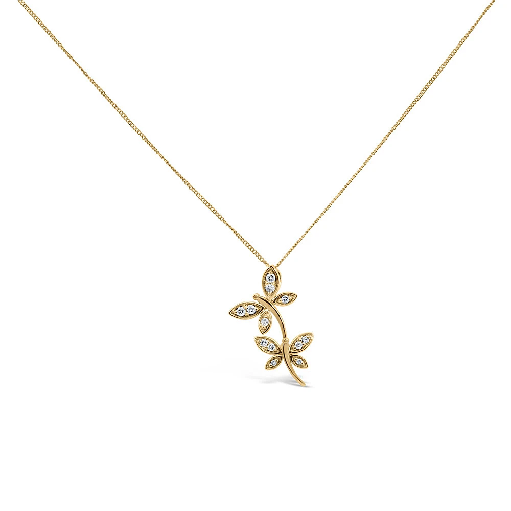 Dragonfly Pendant with .13 Carat TW of Diamonds in 10kt Yellow Gold with Chain