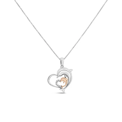 Dolphin Heart Pendant with .05 Carat TW of Diamonds in Sterling Silver with Chain