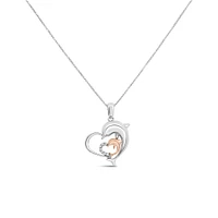 Dolphin Heart Pendant with .05 Carat TW of Diamonds in Sterling Silver with Chain