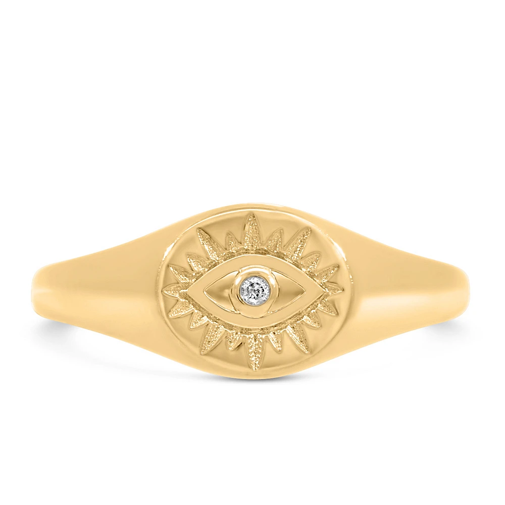 Evil Eye Signet Ring with .01 Carat Diamond in 10kt Yellow Gold