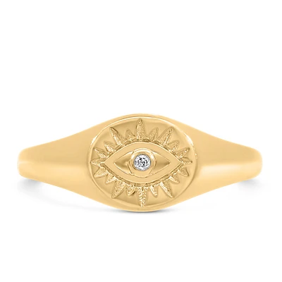 Evil Eye Signet Ring with .01 Carat Diamond in 10kt Yellow Gold