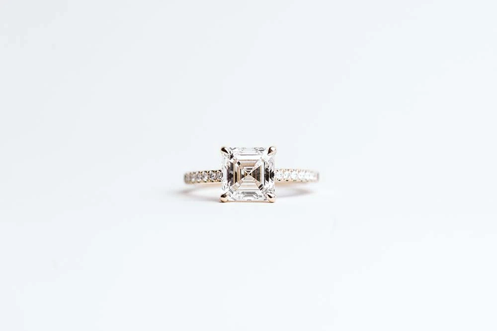Square Emerald Cut Engagement Ring with 3.20 Carat TW of Lab Created Diamonds in 14kt Yellow Gold