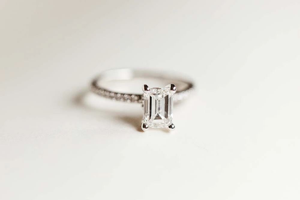 Emerald Cut Engagement Ring with 2.20 Carat TW of Lab Created Diamonds in 14kt White Gold