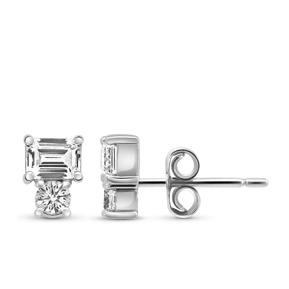 Toi et Moi Earrings with 1.00 Carat TW of Lab Created Diamonds in 14kt White Gold