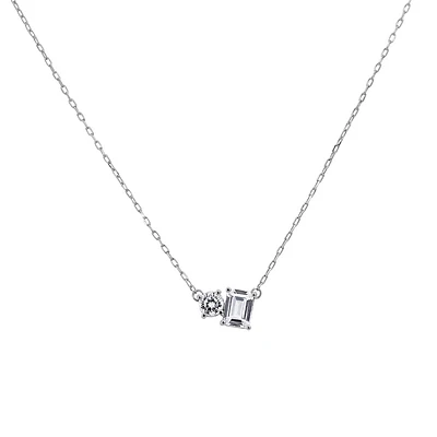 16″+2″ Emerald Cut Toi et Moi Necklace with 1.00 Carat TW of Lab Created Diamonds in 14kt White Gold