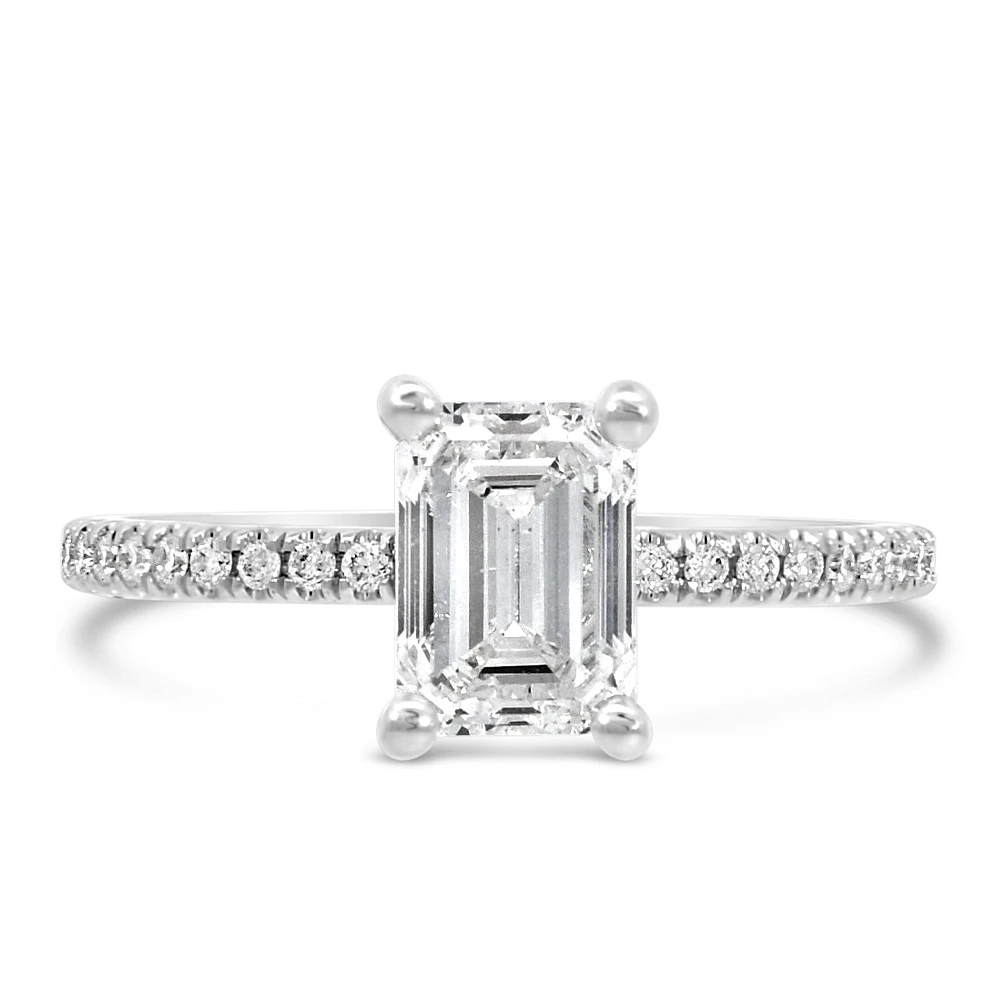 Emerald Cut Engagement Ring with 2.20 Carat TW of Lab Created Diamonds in 14kt White Gold