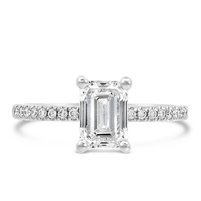 Emerald Cut Engagement Ring with 2.20 Carat TW of Lab Created Diamonds in 14kt White Gold