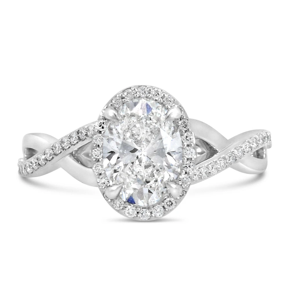 Oval Engagement Ring with Carat TW of Lab Created Diamonds in 14kt White Gold