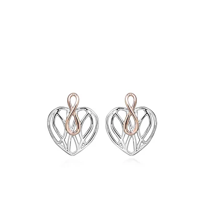 Infinity Heart Earrings in Silver and Rose Tone Sterling Silver