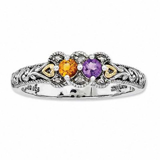 Mother's Simulated Birthstone and Diamond Accent Ring in Sterling Silver and 14K Gold ( Stones