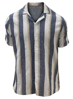 BRUCE | Linen Basket Weave Stripe Cabana Shirt