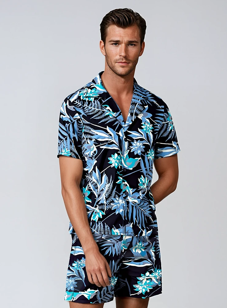 KIKO | Tropical Blooms Printed Stretch Shirt