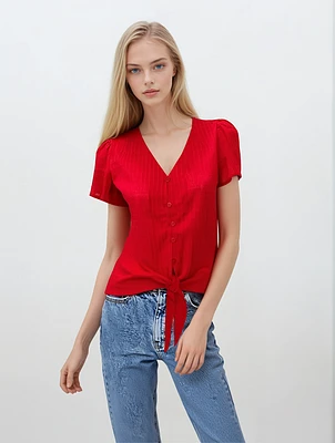 ALESSA | Short-Sleeve Top With Front Tie