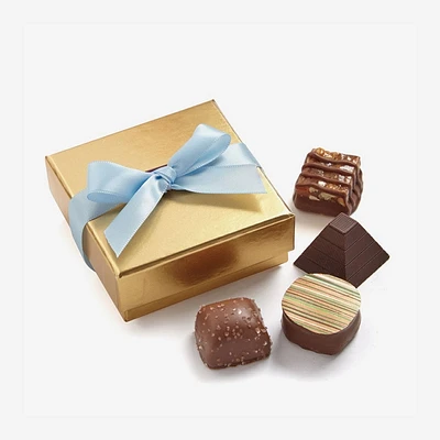 Assorted Chocolate Gold Favour, Light Blue Ribbon, 4 pc