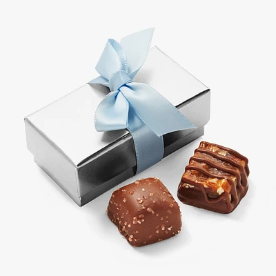 Assorted Chocolate Silver Favour, Light Blue Ribbon