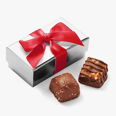 Assorted Chocolate Silver Favour, Fuchsia Ribbon