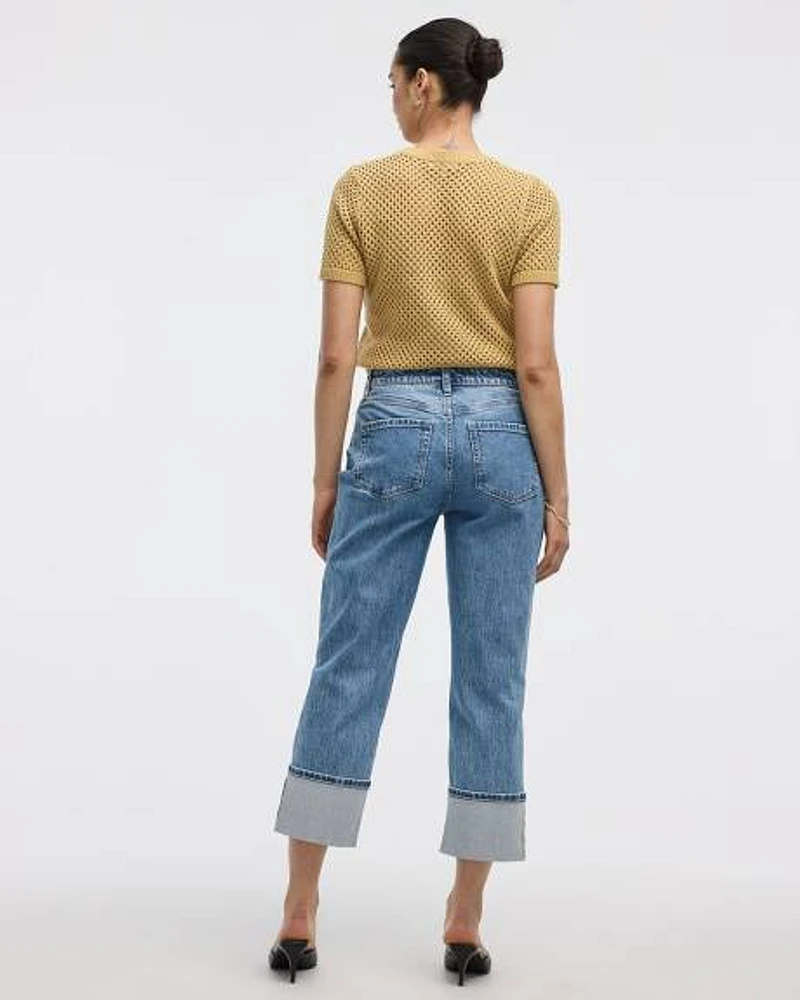 Straight-Leg High-Rise Cropped Jean with Rolled Cuffs