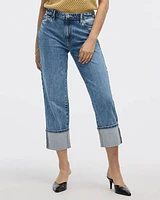 Straight-Leg High-Rise Cropped Jean with Rolled Cuffs