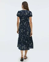 Short-Sleeve V-Neck Buttoned-Down Maxi Dress