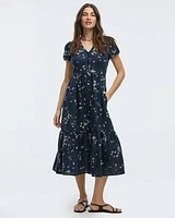 Short-Sleeve V-Neck Buttoned-Down Maxi Dress